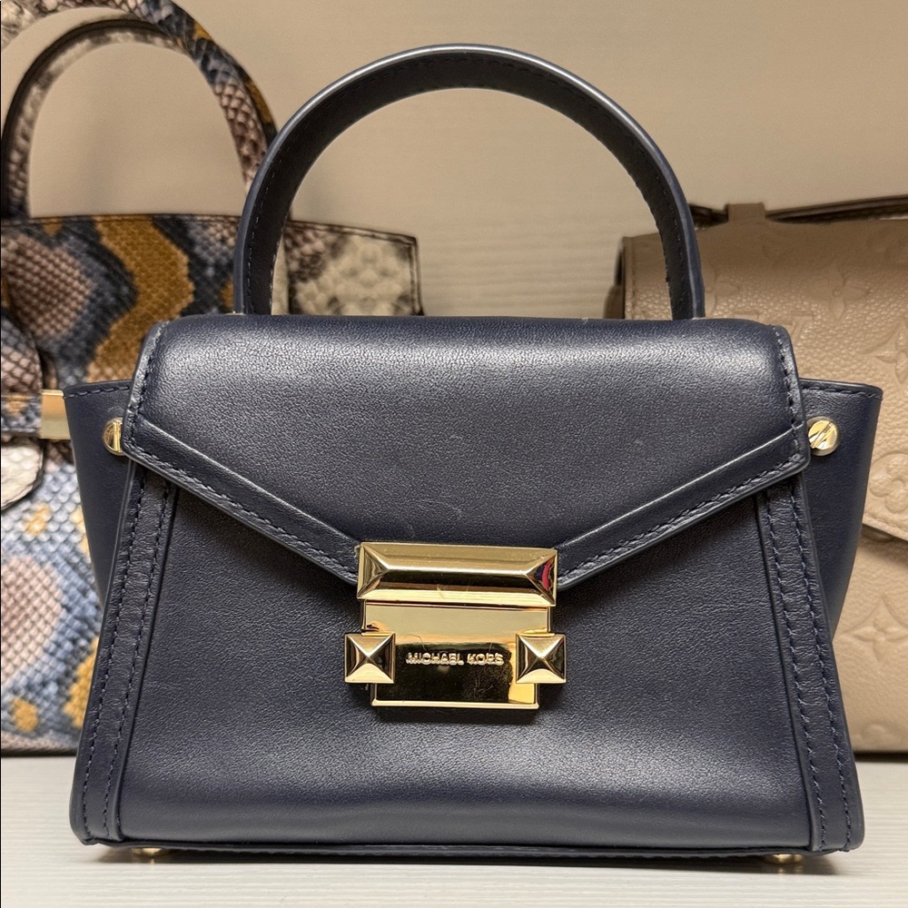 Michael Kors Dark Blue Mini Bag with Gold Accents